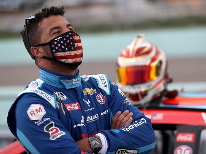 The FBI is investigating after a noose was found in the garage stall of Bubba Wallace's No. 43 entry on Sunday at Talladega Superspeedway. (Chris Graythen/Getty Images Photo)