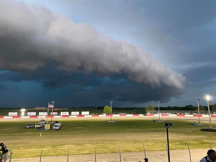 Storm clouds move in over Grundy County Speedway on Friday night. (Stan Kalwasinski Photo)
