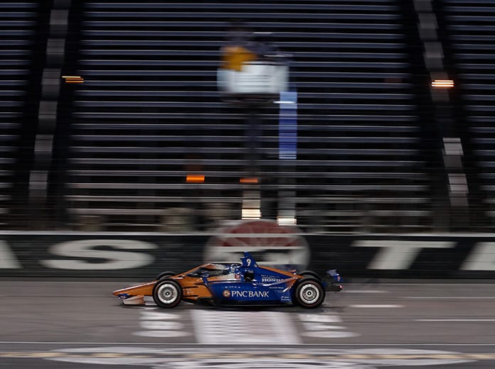 Scott Dixon crosses the finish line to win Saturday's NTT IndyCar Series opener at Texas Motor Speedway. (IndyCar Photo)