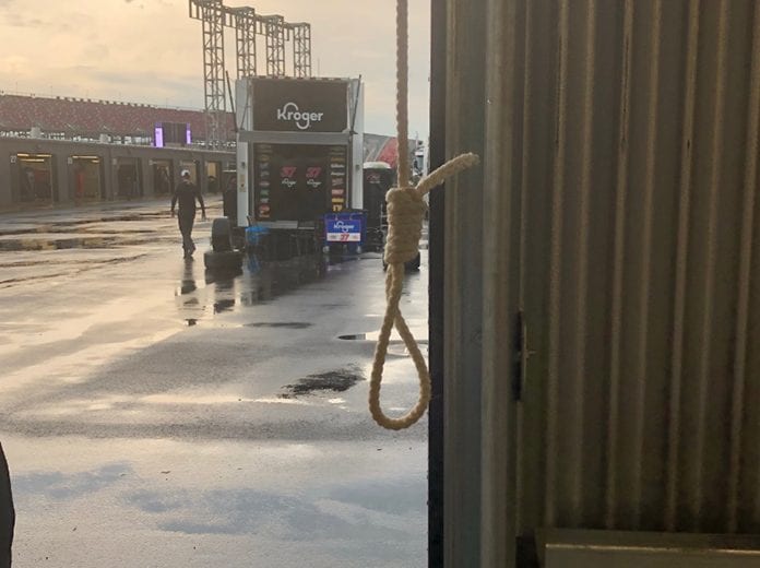 On Thursday NASCAR released this image of the noose that was found Sunday in the garage stall of the Richard Petty Motorsports Chevrolet driven by Bubba Wallace. (Image Courtesy of NASCAR)