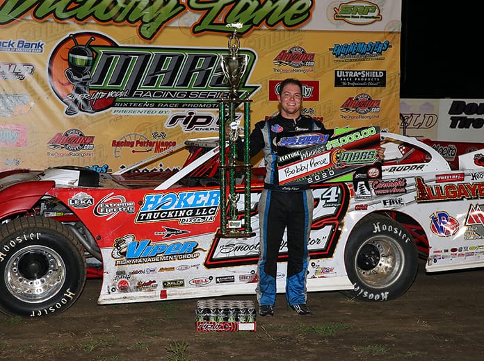 Bobby Pierce in victory lane Friday night at Lee County Speedway. (Mike Ruefer Photo)