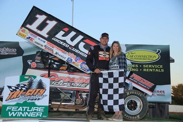 Carl Bowser in victory lane Sunday at Tri-City Raceway Park.