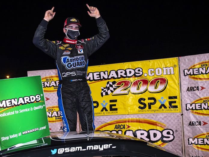 Sam Mayer registered his first ARCA Menards Series victory Friday at Toledo Speedway. (Nic Antaya/ARCA Racing Photo)