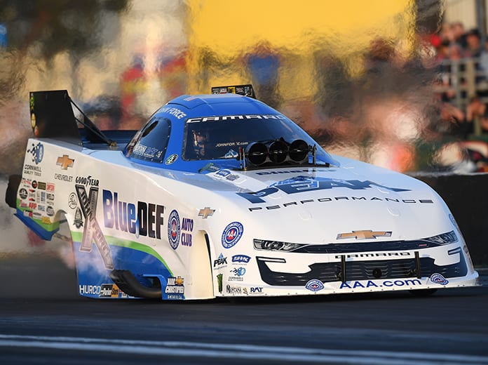 John Force Racing, led by team owner and driver John Force, will not compete this weekend at Lucas Oil Raceway when the NHRA returns to competition. (NHRA Photo)