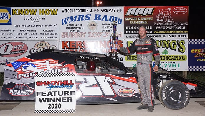 Nick Allen poses in victory lane Saturday at Shadyhill Speedway. (Gary Gasper Photo)