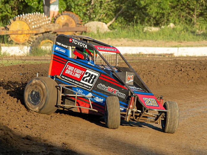 Ace McCarthy inherited Sunday's POWRi Lucas Oil National Midget League victory at Valley Speedway. (Russell Moore Photo)