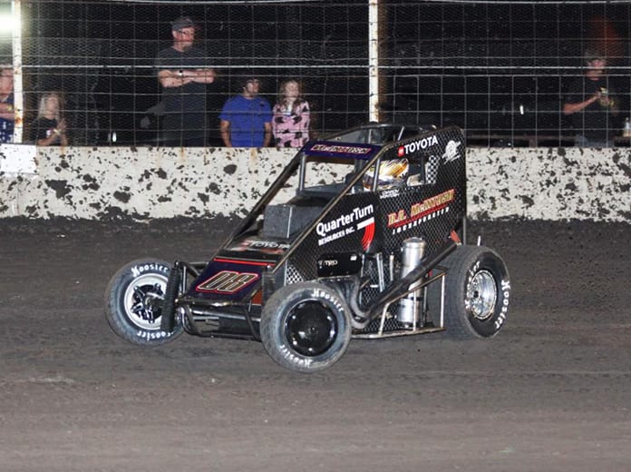 Cannon McIntosh on his way to victory Friday night at Airport Raceway. (Don Holbrook Photo)