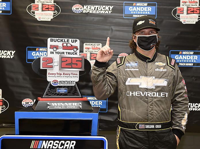 Sheldon Creed earned his first NASCAR Gander RV & Outdoors Truck Series victory on Saturday at Kentucky Speedway. (Jared C. Tilton/Getty Images Photo)