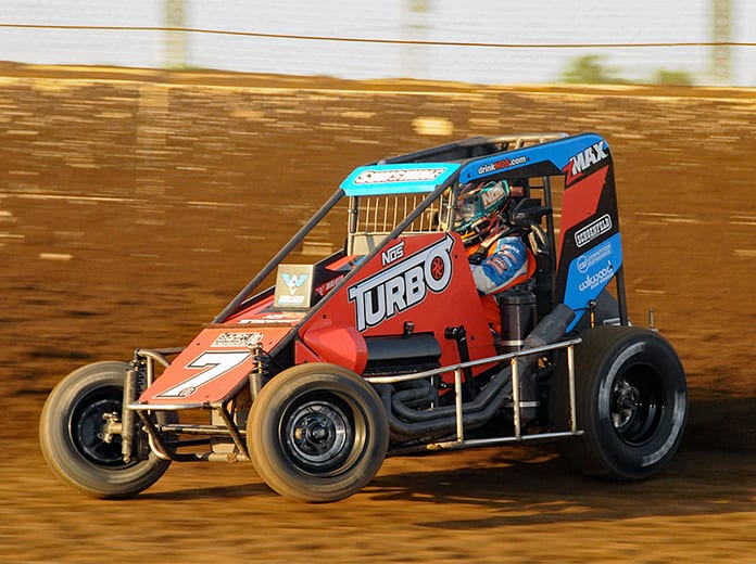 Tyler Courtney in action Sunday at Caney Valley Speedway. (Lonnie Wheatley Photo)