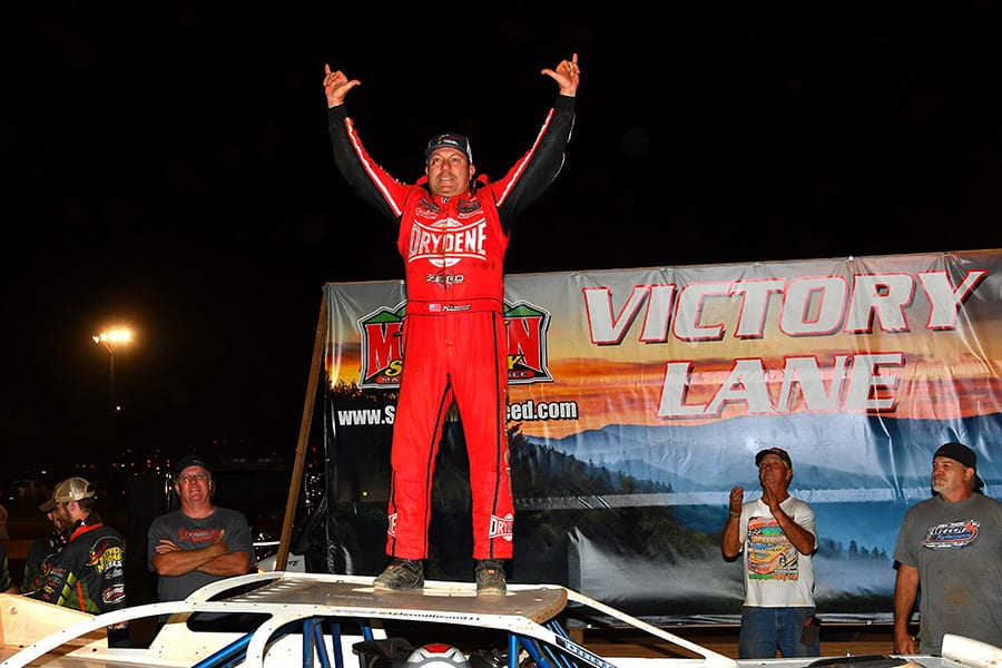 Chris Madden celebrates after winning Friday's Schaeffer’s Oil Southern Nationals Series event at Smoky Mountain Speedway. (Michael Moats Photo)