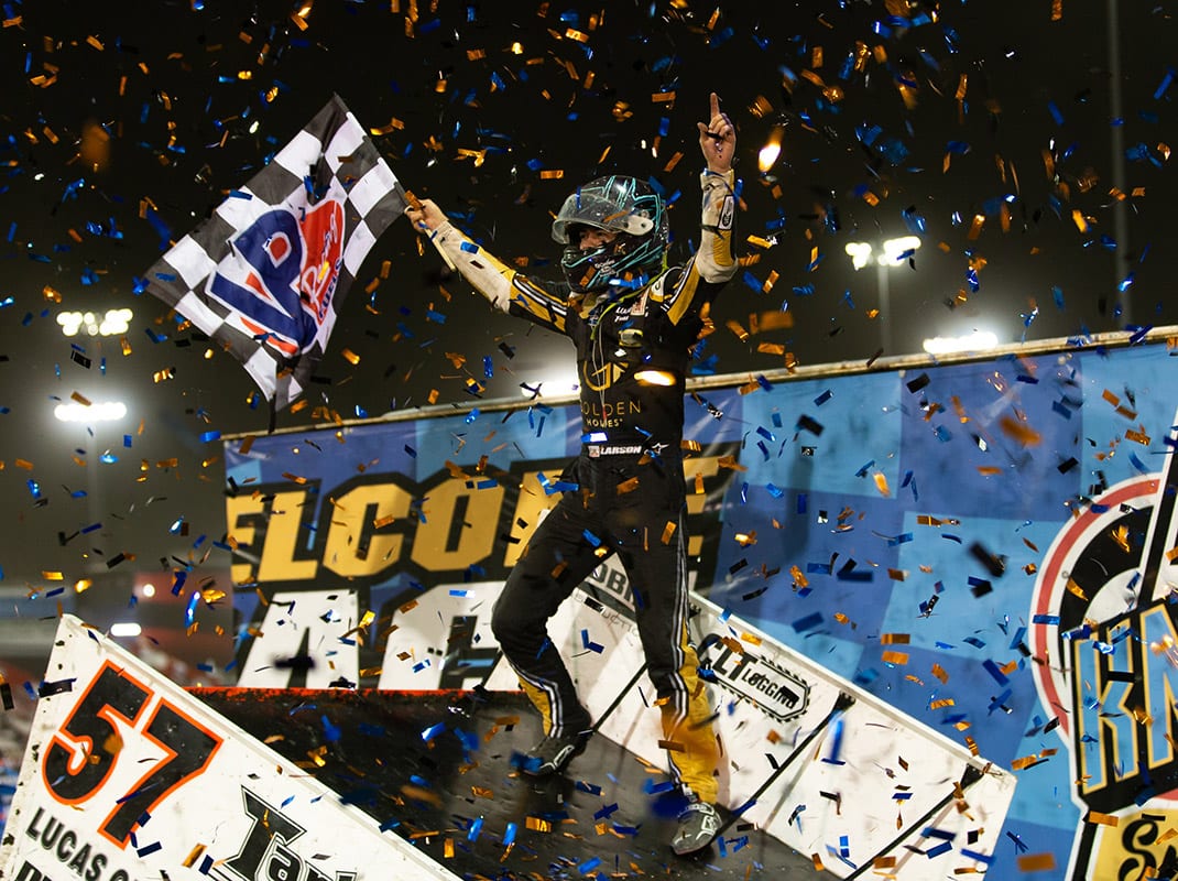Kyle Larson in victory lane at Knoxville Raceway. (Trent Gower Photo)