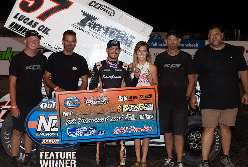 Kyle Larson in victory lane at Red River Valley Speedway. (Trent Gower photo)