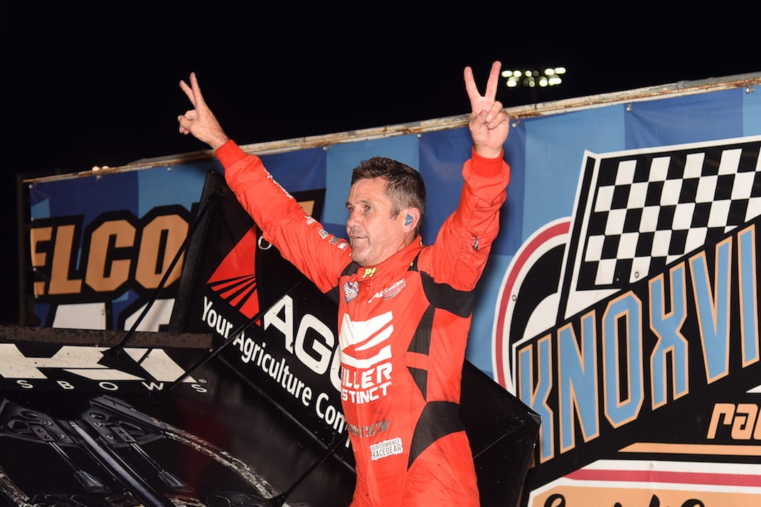 Kerry Madsen celebrates winning the Knoxville 360 Nationals. (Paul Arch photo)