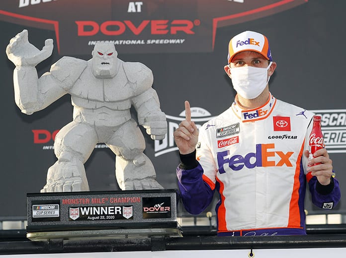 Denny Hamlin won for the first time at Dover Int'l Speedway on Saturday. (HHP/Andrew Coppley Photo)