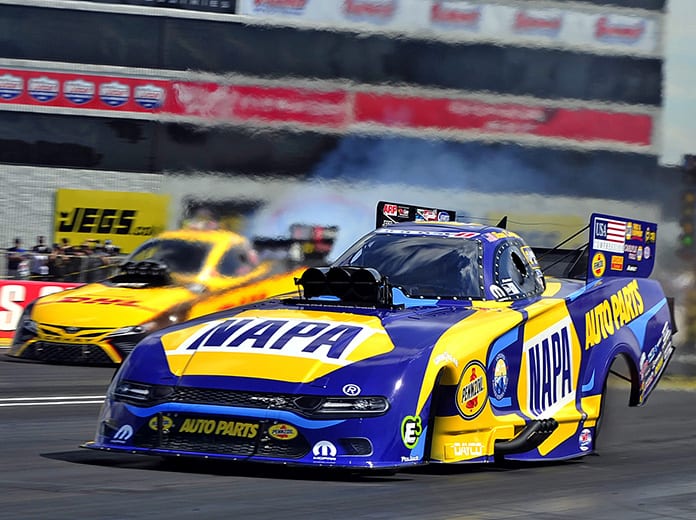 Ron Capps outran J.R. Todd in the final round to take the Funny Car Wally Sunday at Lucas Oil Raceway. (Shawn Crose Photo)
