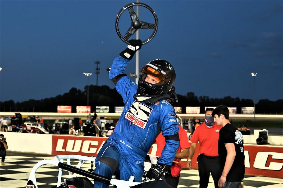 Bobby Santos in victory lane at Lucas Oil Raceway. (Al Steinberg photo)