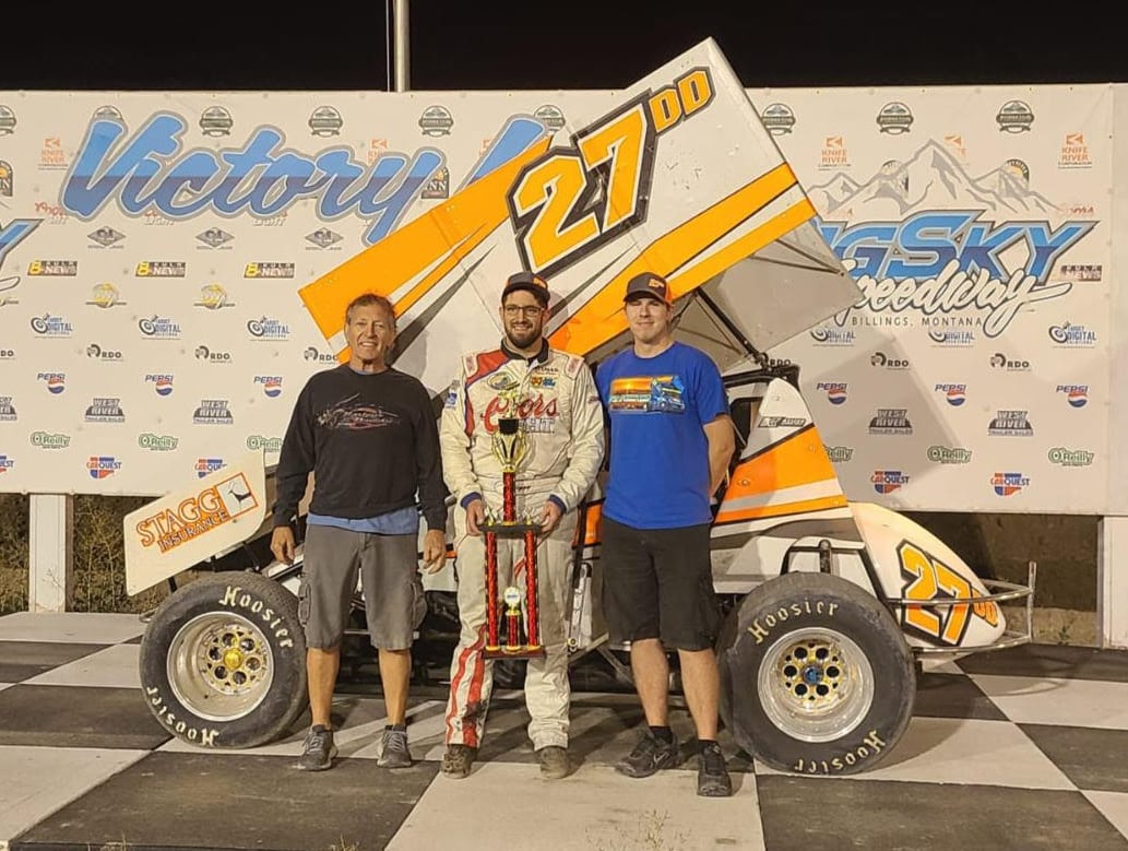 David Hoiness in victory lane at Big Sky Speedway. (ASCS photo)
