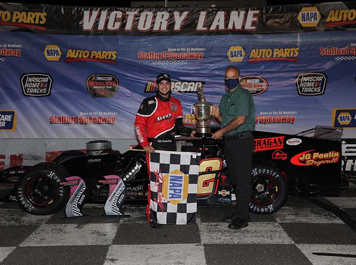 Chase Dowling in victory lane Friday night at Stafford Motor Speedway.