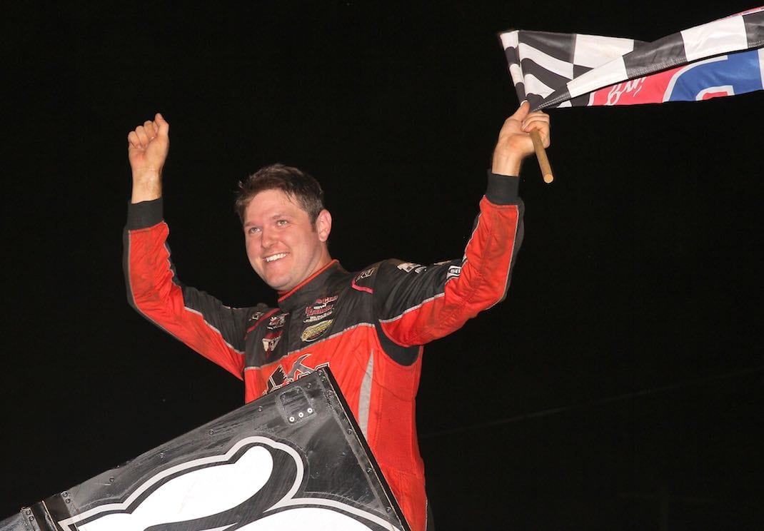 Brent Marks in victory lane at Williams Grove Speedway. (Dan Demarco photo)