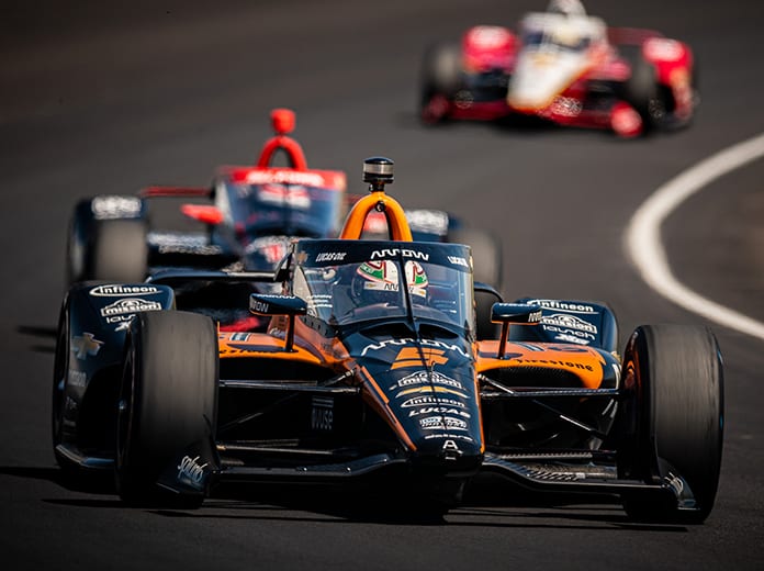 Pato O'Ward was fastest on Carb Day at Indianapolis Motor Speedway Friday. (IndyCar Photo)
