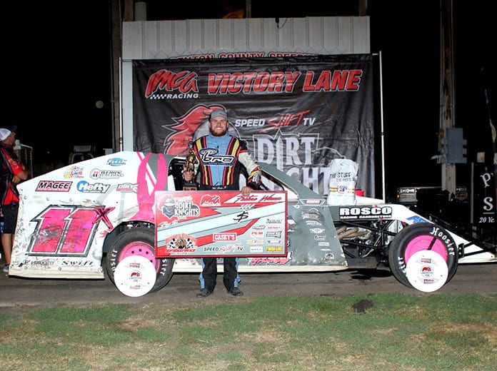 Tom Berry saw his Benton County Speedway success continue Sunday night with the $1,000 IMCA Modified Dirt Knights Tour feature win. (Jim Wittke Photo)