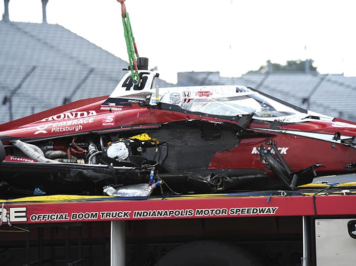 Spencer Pigot was released from the hospital Sunday after a violent crash late in the Indianapolis 500. (IndyCar Photo)