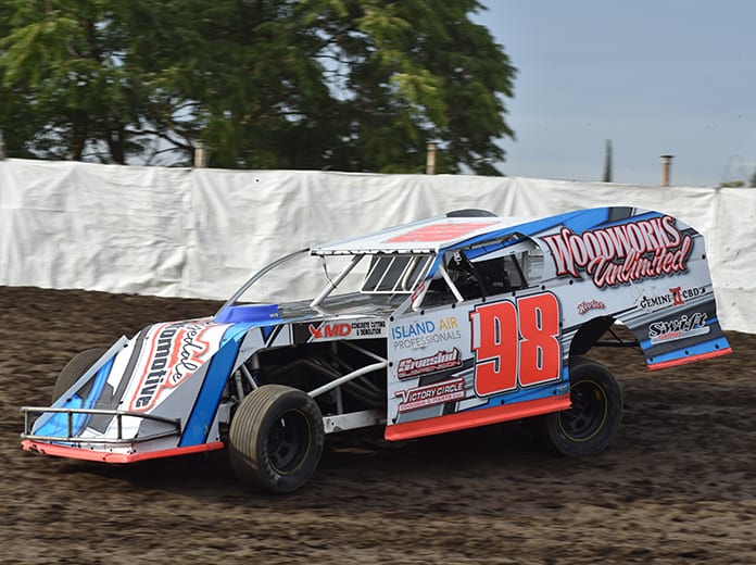 Robby Sawyer was the victor in Thursday's California IMCA Modified Speedweek event at Merced Speedway. (Joe Shivak Photo)