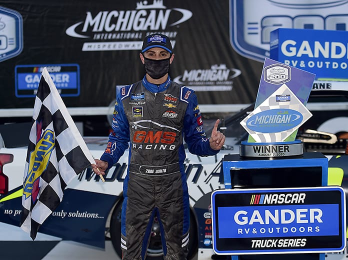 Zane Smith scored the pole for Friday's NASCAR Gander RV & Outdoors Truck Series race on the Daytona Int'l Speedway road course. (Jared C. Tilton/Getty Images Photo)