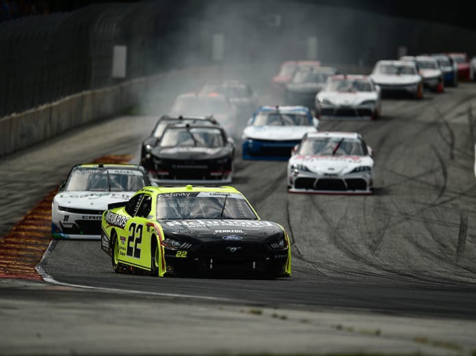 Austin Cindric leads the pack Saturday at Road America. (Stacy Revere/Getty Images Photo)