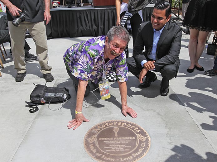 Bruce Flanders, the veteran Long Beach Grand Prix announcer, during his induction into the Long Beach Motorsports Walk Of Fame in 2016. (IndyCar Photo)