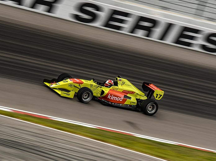 Devlin DeFrancesco on his way to victory Saturday at World Wide Technology Raceway.