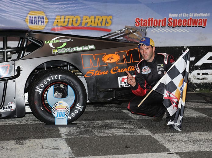 Keith Rocco in victory lane Friday night at Stafford Motor Speedway.