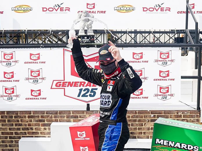Sam Mayer triumphed in Friday's ARCA Menards Series East event at Dover Int'l Speedway. (Timothy Nwachukwu/NASCAR)