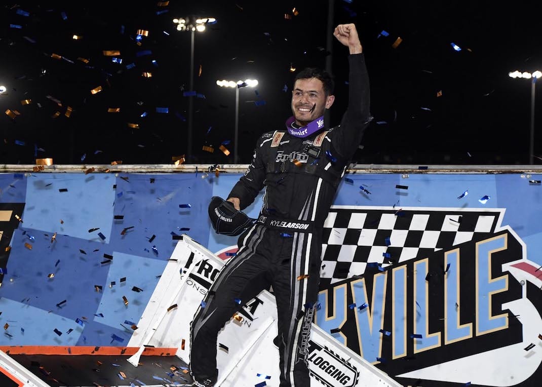 Kyle Larson in victory lane at Knoxville Raceway. (Frank Smith photo)