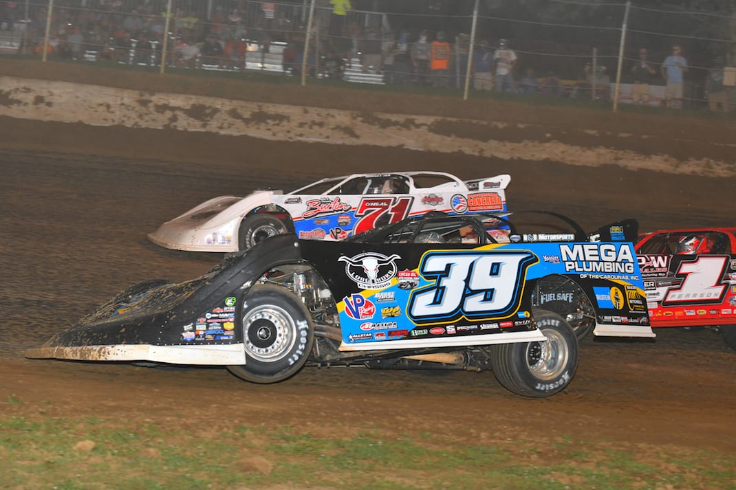 Tim McCreadie (39) drove from 20th starting spot to win Saturday's North-South 100 at Florence Speedway. (Michael Moats photo)