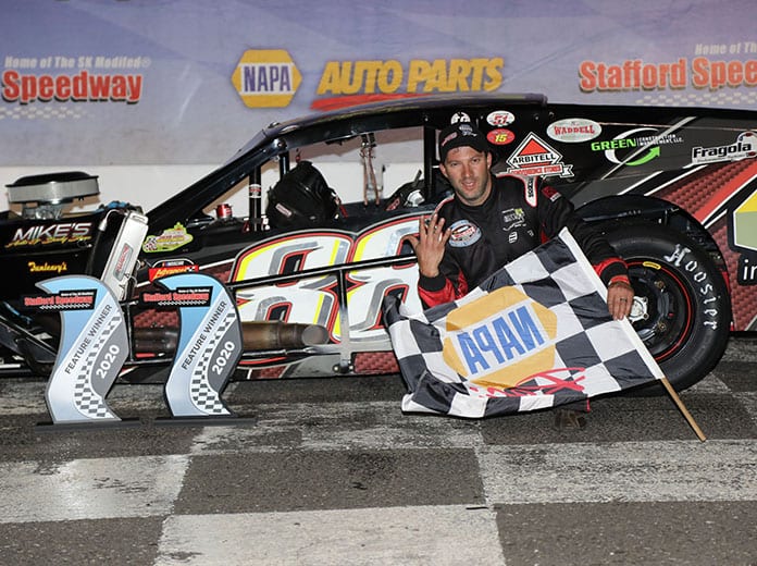 Keith Rocco earned his fifth SK Modified win of the season Friday night at Stafford Motor Speedway.
