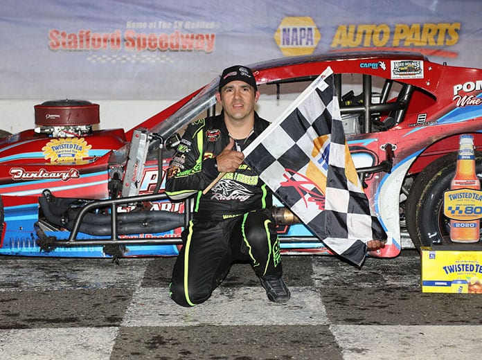 Woody Pitkat in victory lane Friday night at Stafford Motor Speedway.