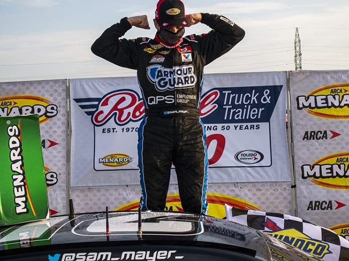 Sam Mayer was a winner again in ARCA Menards Series action Saturday at Toledo Speedway. (Nic Antaya/ARCA Racing Photo)