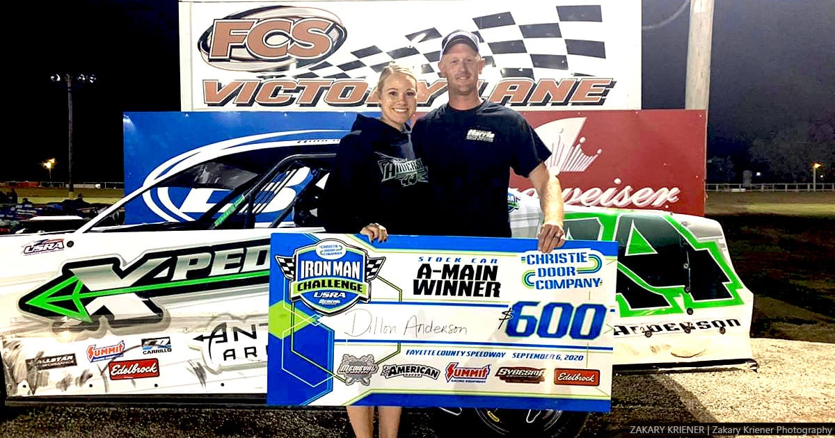 Dillon Anderson won the American Racer USRA Stock Car main event Sunday night at Fayette County Speedway.