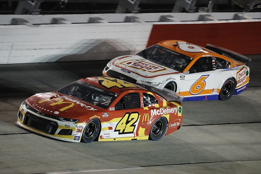 Matt Kenseth (42) races Ryan Newman during Sunday's Cook Out Southern 500 at Darlington Raceway. (HHP/Andrew Coppley photo)