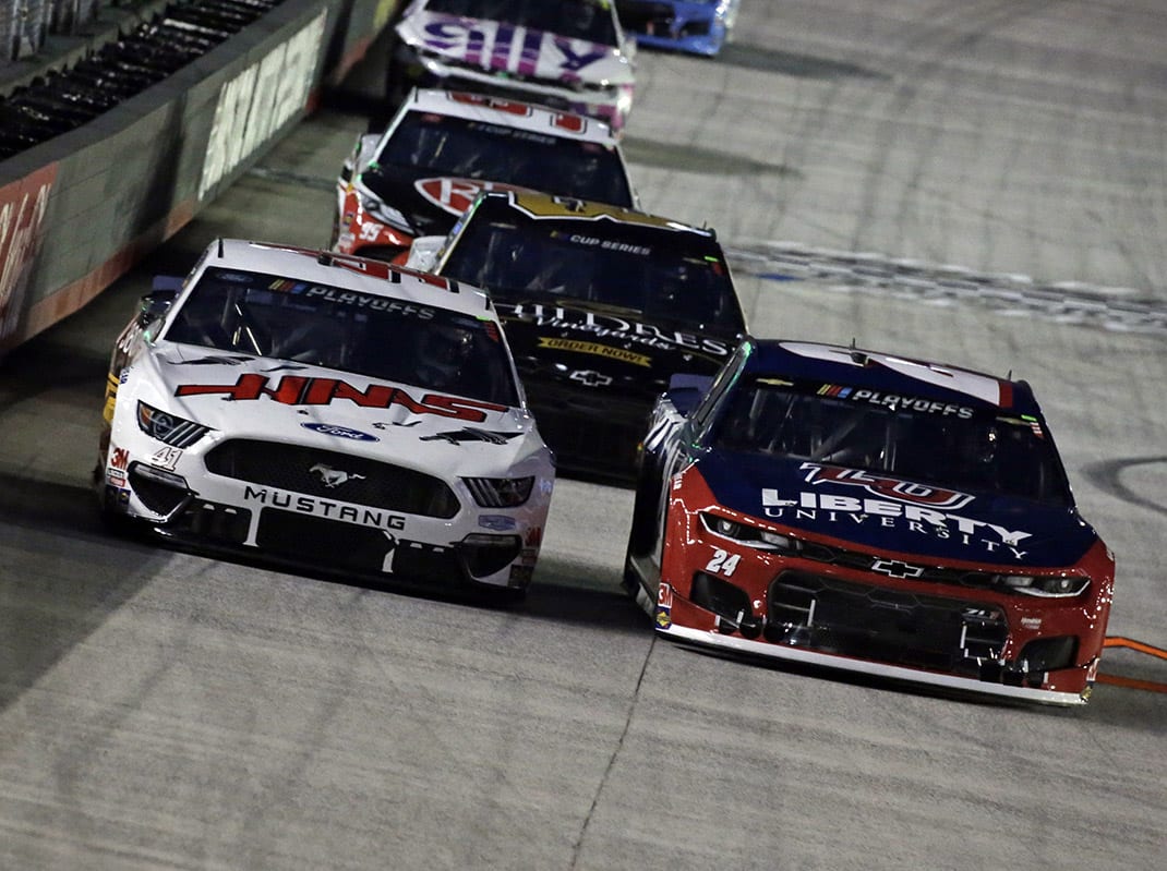 Cole Custer (41) and William Byron (24) at Bristol Motor Speedway. (HHP/Alan Marler Photo)