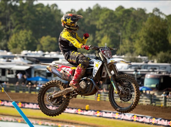 Zach Osborne swept both motos to claim the Lucas Oil Pro Motocross 450 class victory Saturday in Florida. (Align Media Photo)