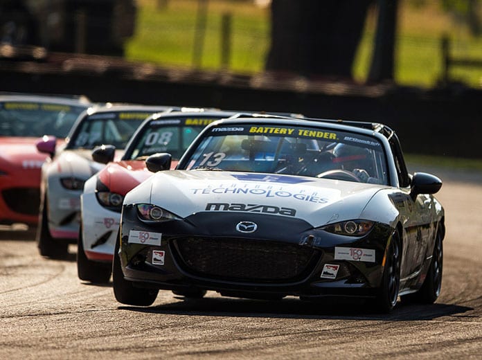 Robert Noaker leads the field during Friday's Global Mazda MX-5 Cup event at the Mid-Ohio Sports Car Course.