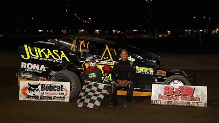 Gary Lindberg in victory lane Saturday at Merrittville Speedway.