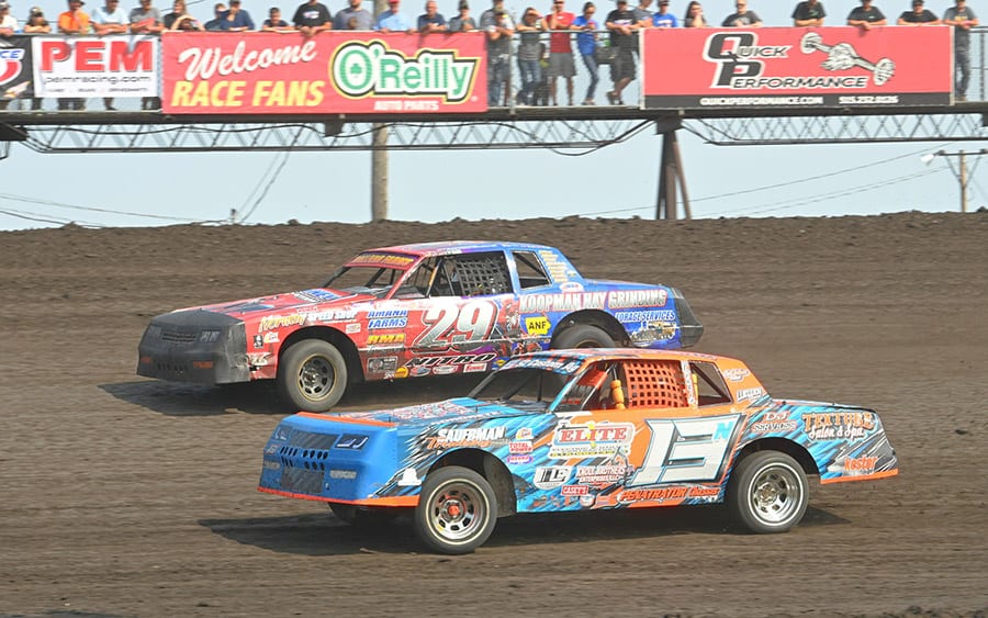 Hobby stock drivers during the IMCA Speedway Motors Super Nationals fueled by Casey's at Boone Speedway. (Tom Macht Photo)