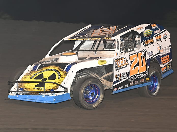 Ricky Thornton Jr. won one of the two qualifiers for the modified division Thursday during the IMCA Speedway Motors Super Nationals at Boone Speedway. (Tom Macht Photo)