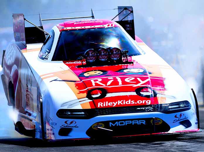 Tommy Johnson Jr. topped Funny Car qualifying for the U.S. Nationals on Saturday at Lucas Oil Raceway. (Kent Steele Photo)