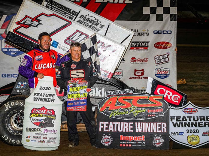 The 10th annual Jesse Hockett-Daniel McMillin Memorial got underway Thursday night at Lucas Oil Speedway with Mark Smith winning the Lucas Oil American Sprint Car Series feature. (GS Stanek Racing Photography)