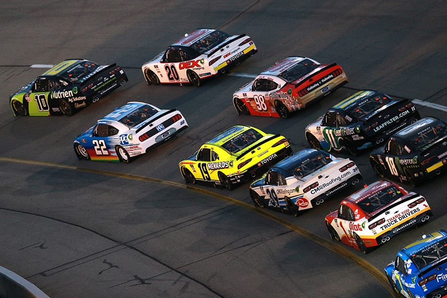 Ross Chastain leads the NASCAR Xfinity Series field during a restart Friday a restart at Richmond Raceway. (NASCAR Photo)