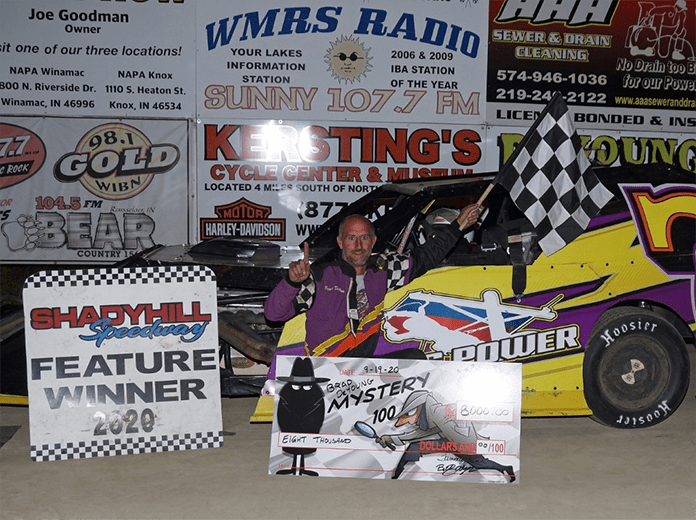 Brad DeYoung won $8,000 for his win in the Mystery 100 modified race Saturday at Shadyhill Speedway. (Gary Gasper Photo)